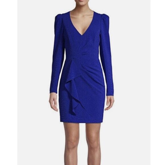 Parker Black Label Clinton Cobalt Blue Ruffle Fitted Sheath Mini Dress Size 2 - Picture 8 of 11